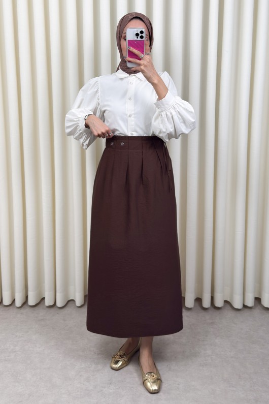 Yan Bağlamalı Ayarlanabilir Etek 0051 - KAHVERENGİ