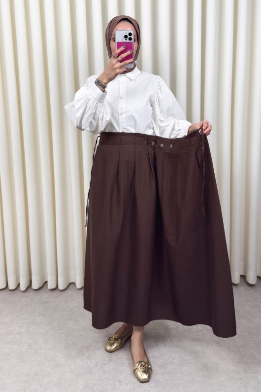 Yan Bağlamalı Ayarlanabilir Etek 0051 - KAHVERENGİ