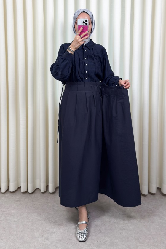 Yan Bağlamalı Ayarlanabilir Etek 0051 - LACİVERT