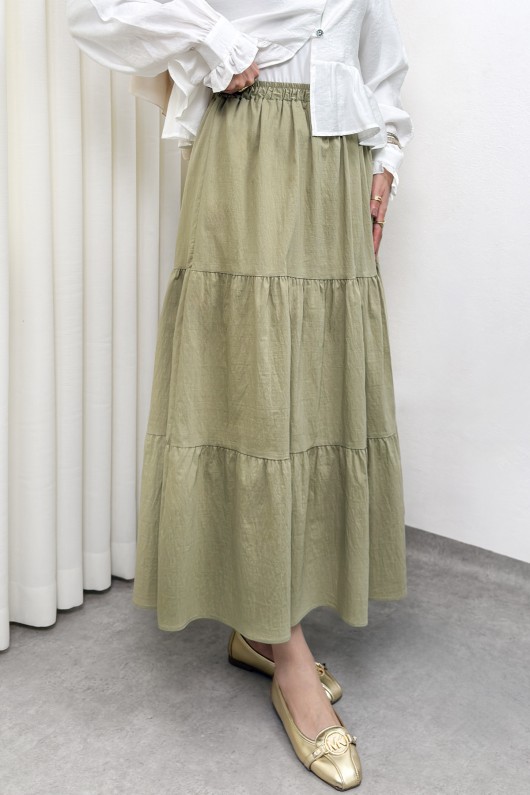 Paraşüt Kumaş Katlı Etek 0052 - AÇIK HAKİ