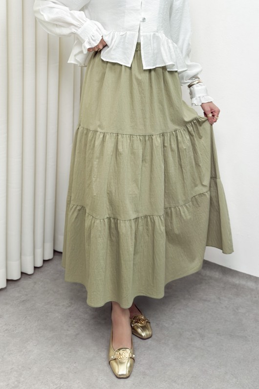 Paraşüt Kumaş Katlı Etek 0052 - AÇIK HAKİ