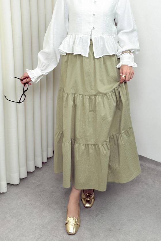 Paraşüt Kumaş Katlı Etek 0052 - AÇIK HAKİ