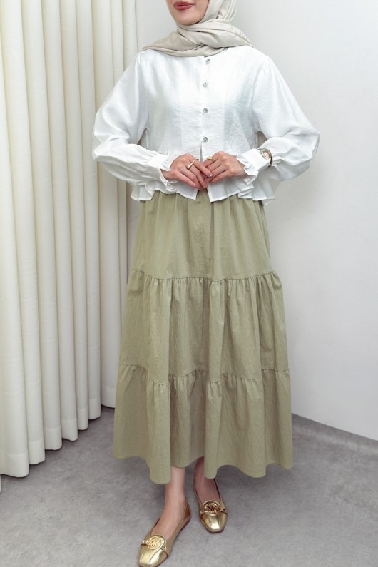 Paraşüt Kumaş Katlı Etek 0052 - AÇIK HAKİ