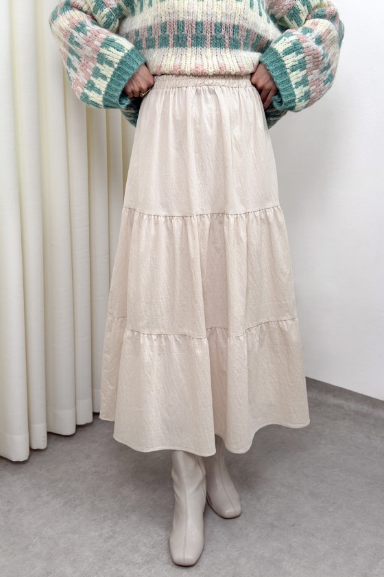 Paraşüt Kumaş Katlı Etek 0052 - BEJ