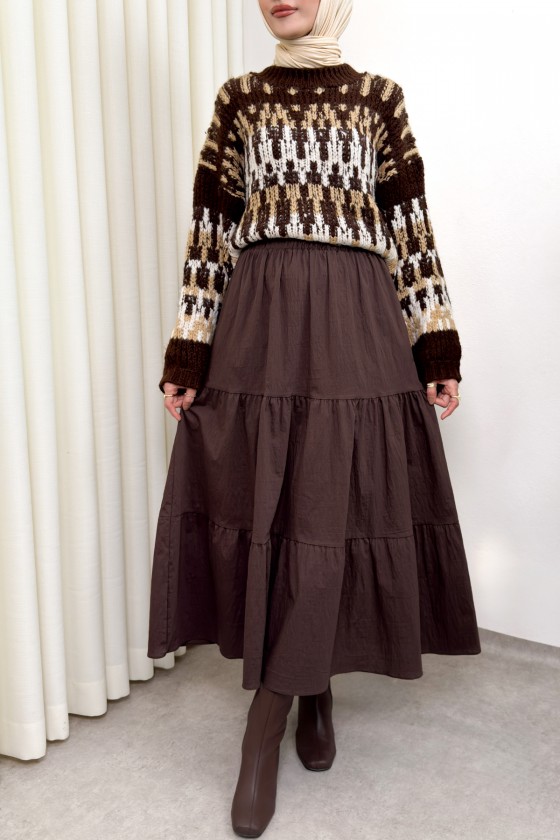 Paraşüt Kumaş Katlı Etek 0052 - KAHVERENGİ