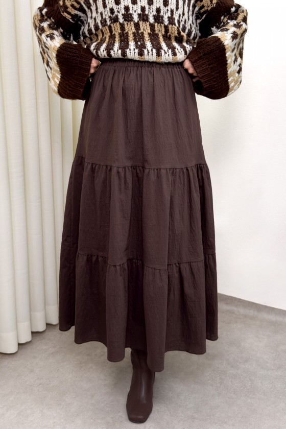 Paraşüt Kumaş Katlı Etek 0052 - KAHVERENGİ