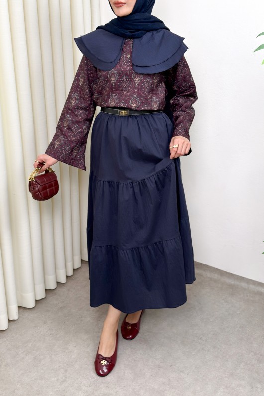 Paraşüt Kumaş Katlı Etek 0052 - LACİVERT