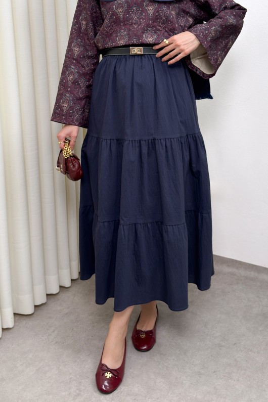 Paraşüt Kumaş Katlı Etek 0052 - LACİVERT