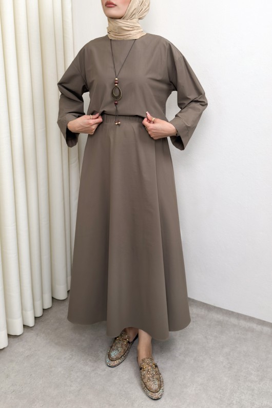Aksesuar Detaylı Etekli Takım 0053 - KAHVERENGİ