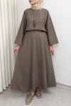 Aksesuar Detaylı Etekli Takım 0053 - KAHVERENGİ