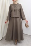 Aksesuar Detaylı Etekli Takım 0053 - KAHVERENGİ