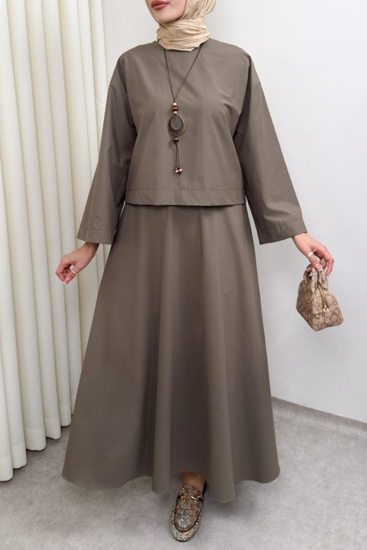Aksesuar Detaylı Etekli Takım 0053 - KAHVERENGİ