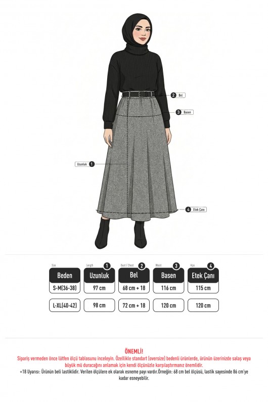 Balıksırtı Desenli Kaşe Etek 0054 - KAHVERENGİ