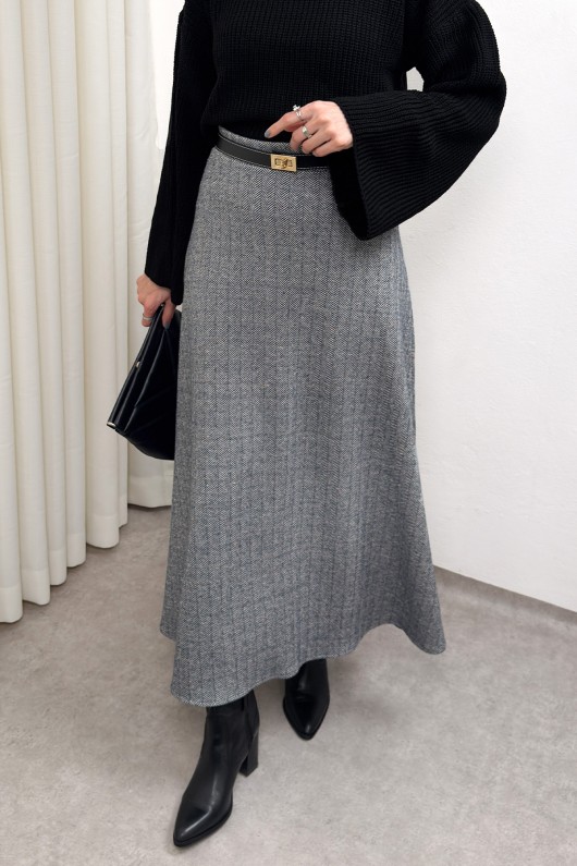 Balıksırtı Desenli Kaşe Etek 0054 - ANTRASİT