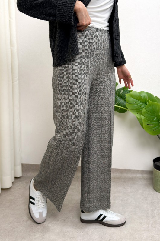 Kaşe Balıksırtı Desenli Pantolon 0055 - GRİ