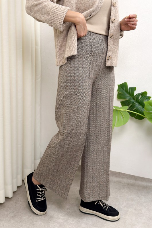 Kaşe Balıksırtı Desenli Pantolon 0055 - KAHVERENGİ