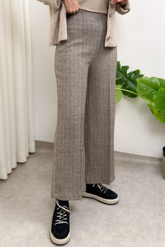 Kaşe Balıksırtı Desenli Pantolon 0055 - KAHVERENGİ