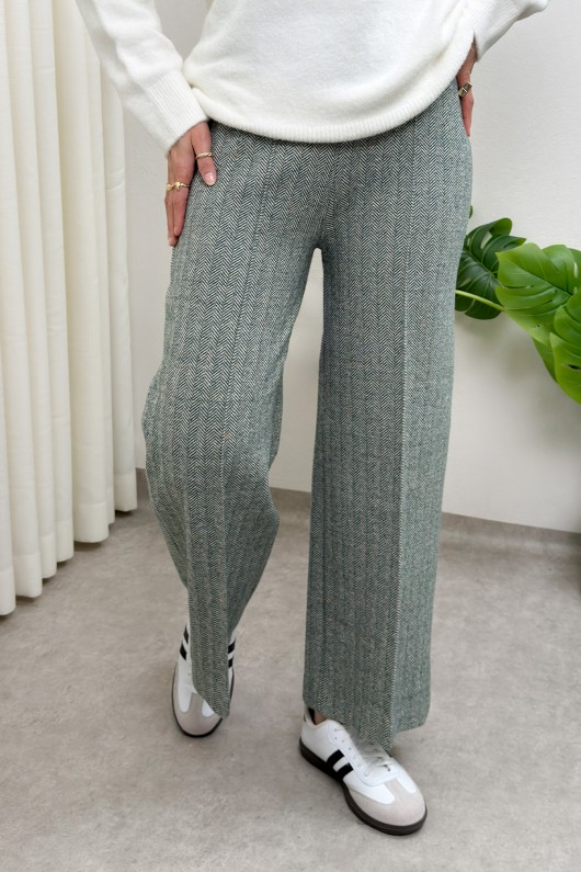 Kaşe Balıksırtı Desenli Pantolon 0055 - YEŞİL