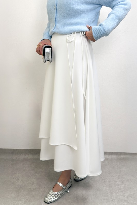 Belden Bağcıklı Scuba Etek 0056 - BEYAZ