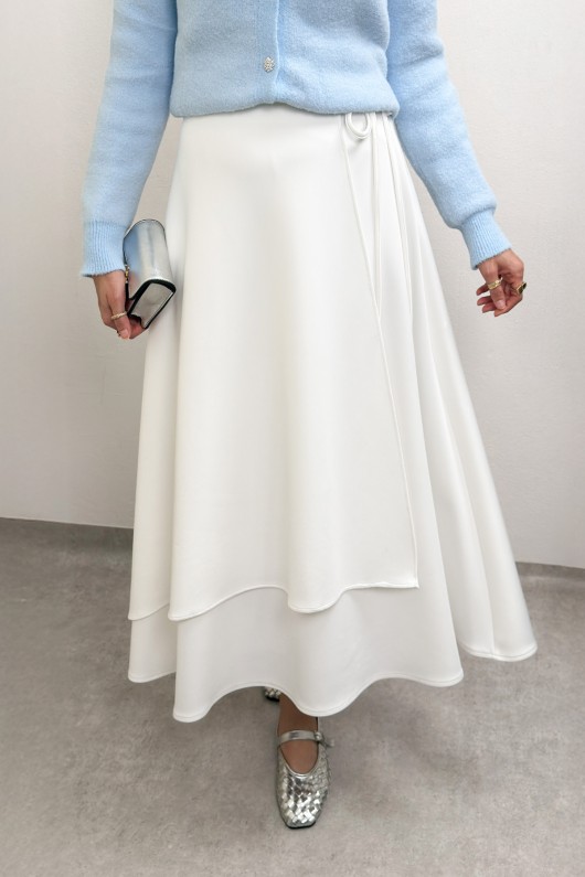 Belden Bağcıklı Scuba Etek 0056 - BEYAZ