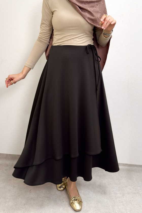 Belden Bağcıklı Scuba Etek 0056 - KAHVERENGİ