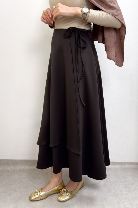 Belden Bağcıklı Scuba Etek 0056 - KAHVERENGİ