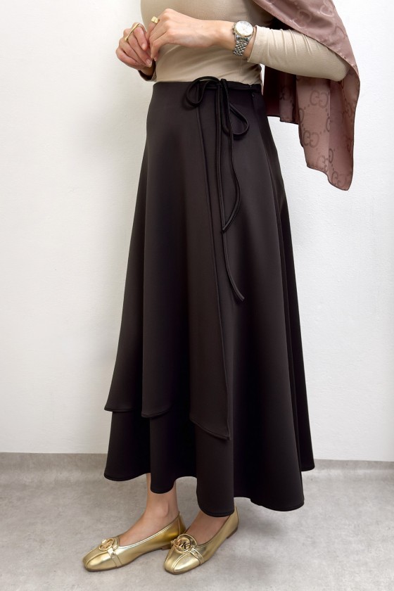 Belden Bağcıklı Scuba Etek 0056 - KAHVERENGİ