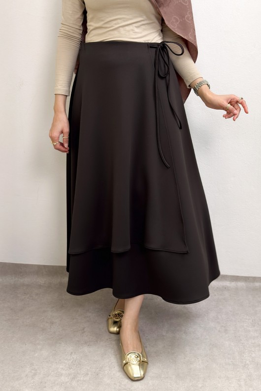 Belden Bağcıklı Scuba Etek 0056 - KAHVERENGİ