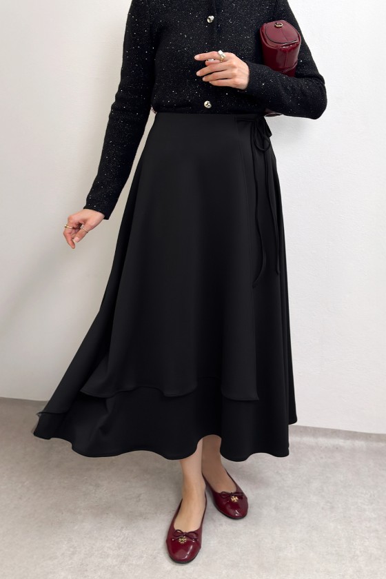 Belden Bağcıklı Scuba Etek 0056 - SİYAH