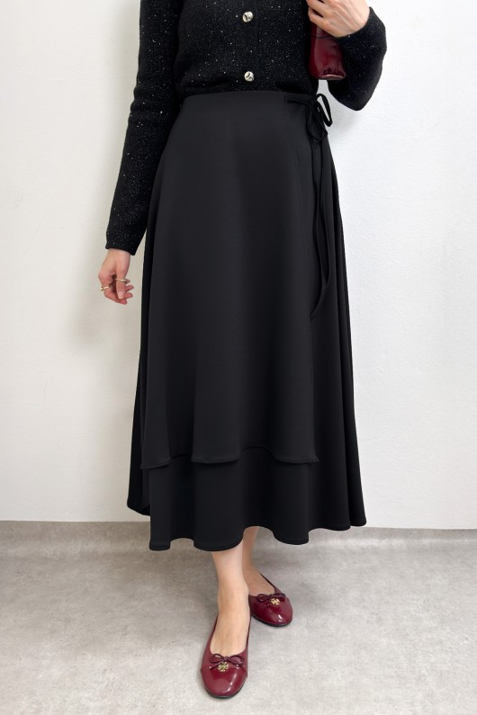 Belden Bağcıklı Scuba Etek 0056 - SİYAH