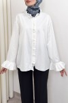 Fırfır Detaylı Oversize Gömlek 0057 - BEYAZ Fırfır Detaylı Oversize Gömlek 0057 - BEYAZ
