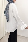 Fırfır Detaylı Oversize Gömlek 0057 - BEYAZ Fırfır Detaylı Oversize Gömlek 0057 - BEYAZ
