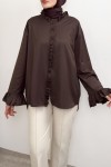 Fırfır Detaylı Oversize Gömlek 0057 - KAHVERENGİ