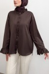 Fırfır Detaylı Oversize Gömlek 0057 - KAHVERENGİ