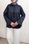 Fırfır Detaylı Oversize Gömlek 0057 - LACİVERT Fırfır Detaylı Oversize Gömlek 0057 - LACİVERT