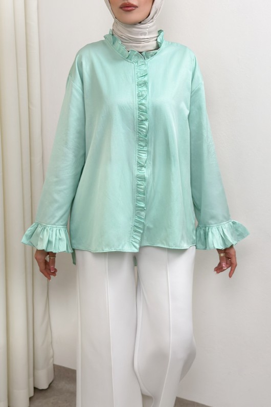 Fırfır Detaylı Oversize Gömlek 0057 - MİNT YEŞİLİ Fırfır Detaylı Oversize Gömlek 0057 - MİNT YEŞİLİ