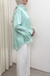 Fırfır Detaylı Oversize Gömlek 0057 - MİNT YEŞİLİ Fırfır Detaylı Oversize Gömlek 0057 - MİNT YEŞİLİ