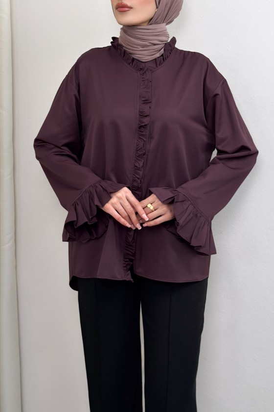 Fırfır Detaylı Oversize Gömlek 0057 - MÜRDÜM