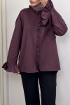 Fırfır Detaylı Oversize Gömlek 0057 - MÜRDÜM Fırfır Detaylı Oversize Gömlek 0057 - MÜRDÜM