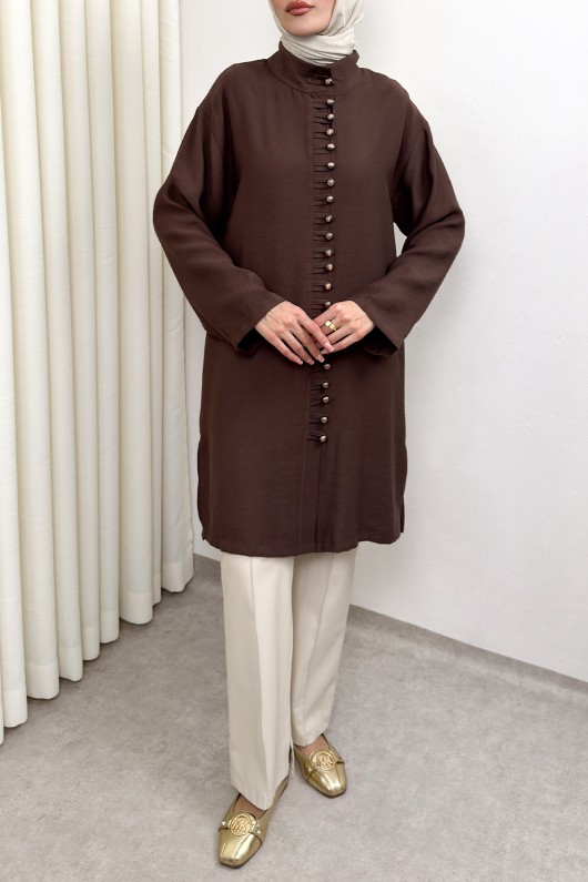 Hakim Yaka Düğme Detaylı Tunik 0058 - KAHVERENGİ