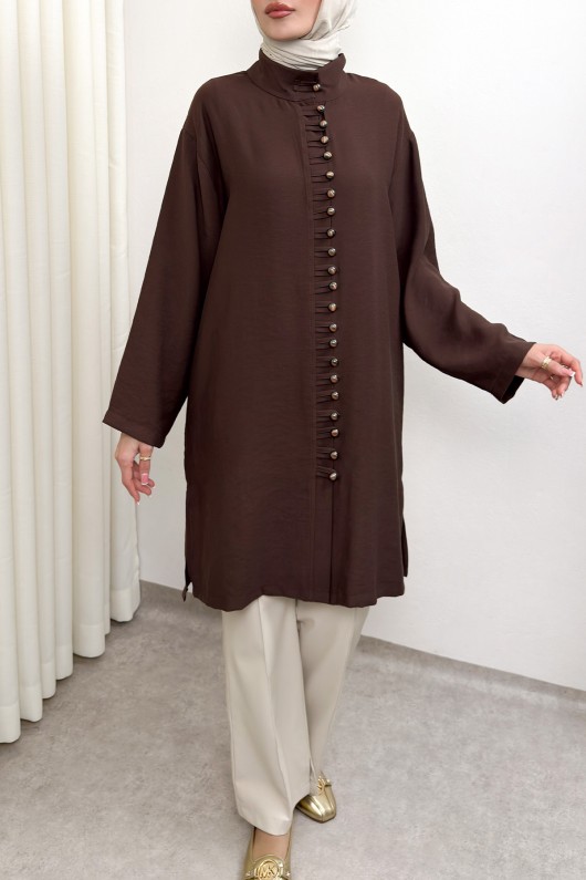 Hakim Yaka Düğme Detaylı Tunik 0058 - KAHVERENGİ