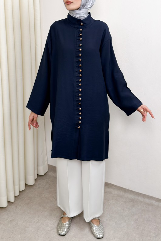 Hakim Yaka Düğme Detaylı Tunik 0058 - LACİVERT
