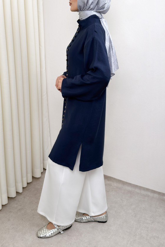 Hakim Yaka Düğme Detaylı Tunik 0058 - LACİVERT