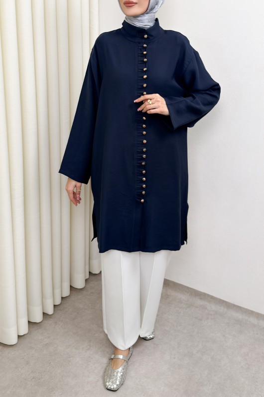 Hakim Yaka Düğme Detaylı Tunik 0058 - LACİVERT