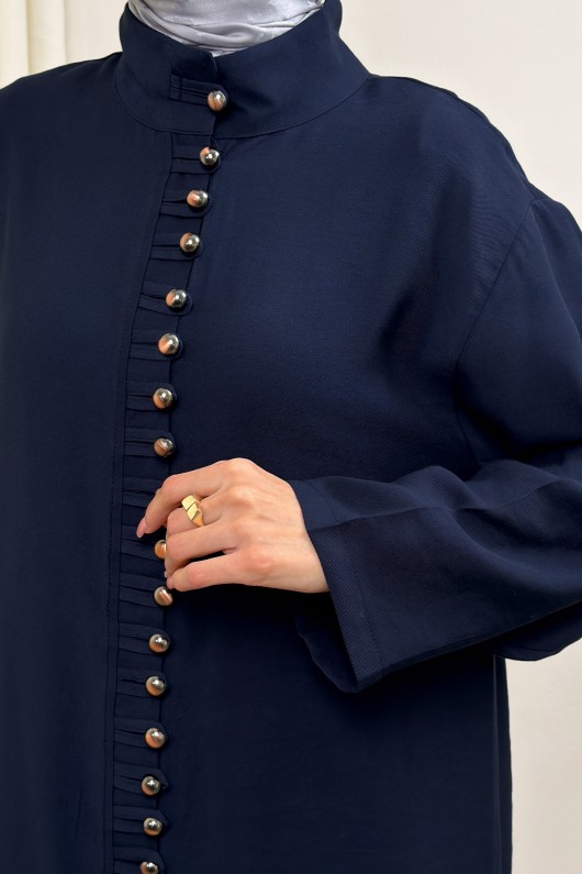 Hakim Yaka Düğme Detaylı Tunik 0058 - LACİVERT