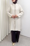 Hakim Yaka Düğme Detaylı Tunik 0058 - TAŞ RENGİ