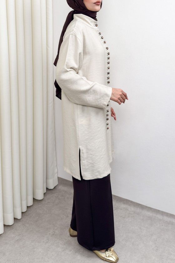 Hakim Yaka Düğme Detaylı Tunik 0058 - TAŞ RENGİ