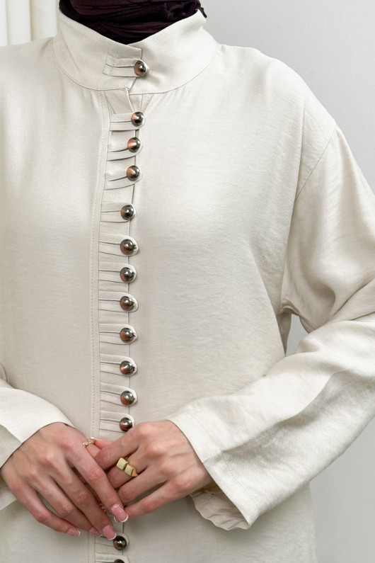 Hakim Yaka Düğme Detaylı Tunik 0058 - TAŞ RENGİ