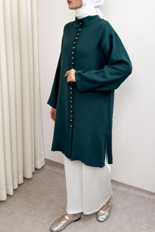 Hakim Yaka Düğme Detaylı Tunik 0058 - ZÜMRÜT YEŞİLİ