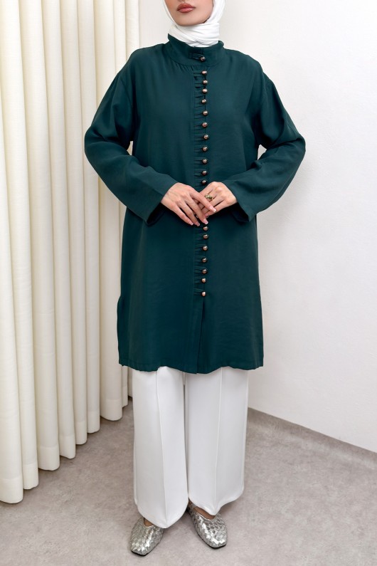 Hakim Yaka Düğme Detaylı Tunik 0058 - ZÜMRÜT YEŞİLİ